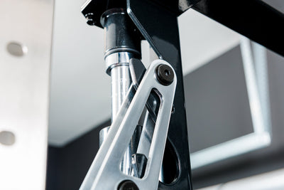 Close-up of the REP Fitness Altitude™ Power Rack Smith Machine Attachment racked