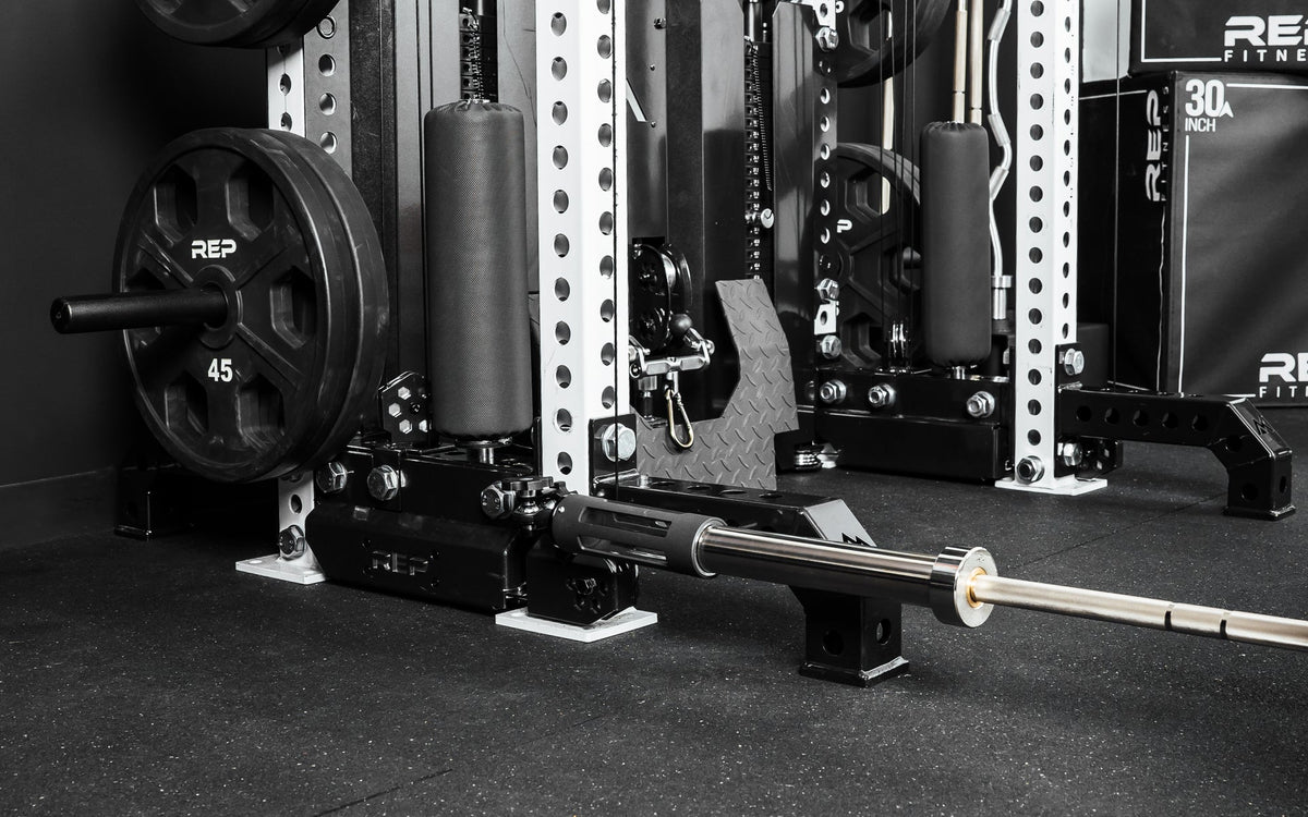 The Rack Mounted REP® x Kleva Built® Adroit Landmine installed on a REP 5000 series Front Foot Extension