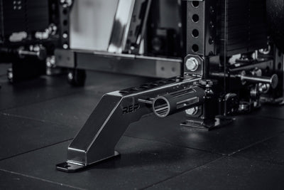 Close-up of Front Foot Extension Pair 2.0 with REP branding