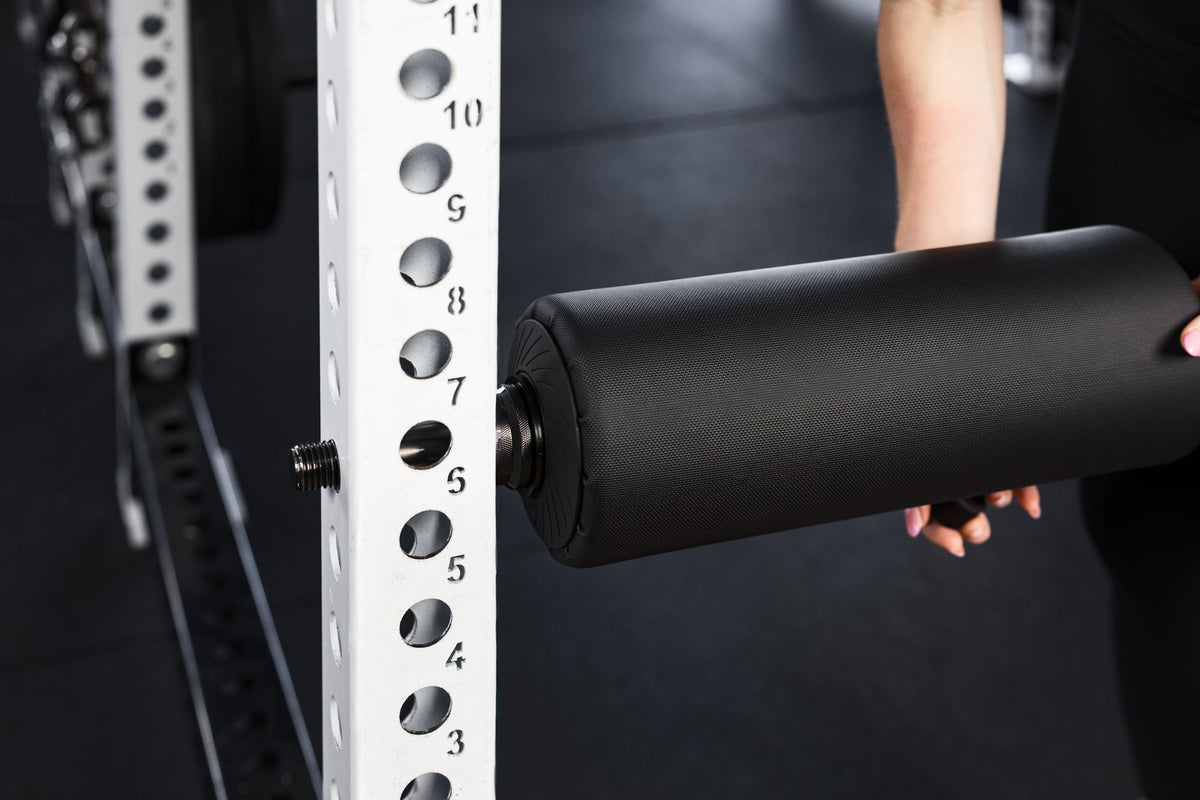 Close-up shot of the Leg Roller 2.0 installation on a rack