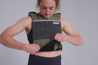 Video showing the front hook and loop closure to secure the Strata Weight Vest