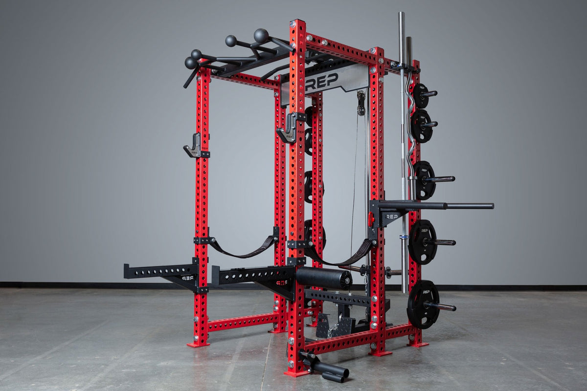 Daul Barbell Hanger Shown on a 6-Post PR-5000 Power Rack on Optional Weight Storage Crossmember